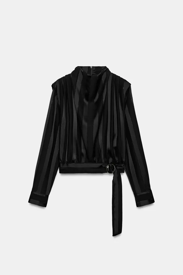METALLIC THREAD STRIPED BELTED BLOUSE – image 8
