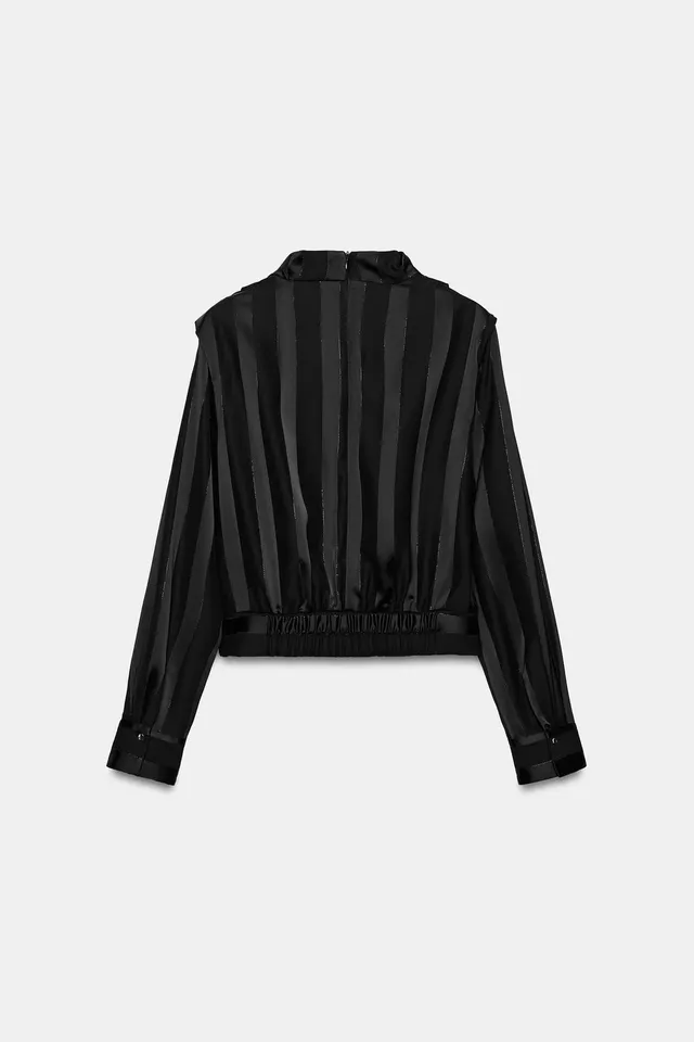 METALLIC THREAD STRIPED BELTED BLOUSE – image 9