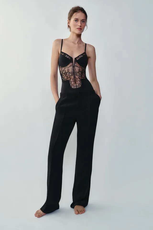 LACE-TRIMMED BODYSUIT