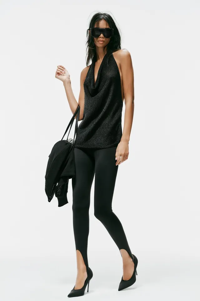 METALLIC THREAD HALTER KNIT TOP