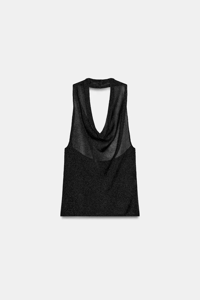 METALLIC THREAD HALTER KNIT TOP – image 8