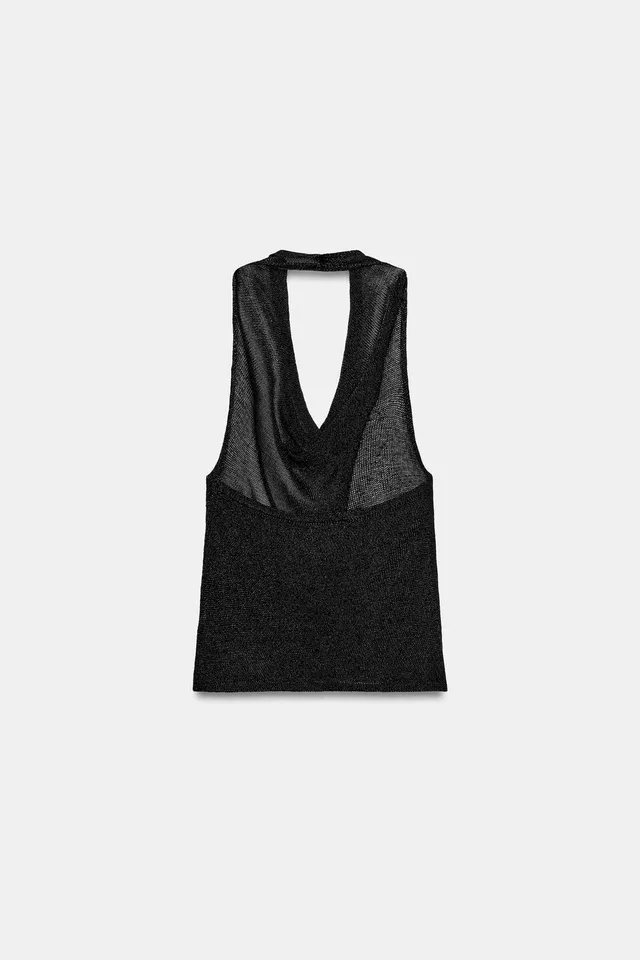 METALLIC THREAD HALTER KNIT TOP – image 9