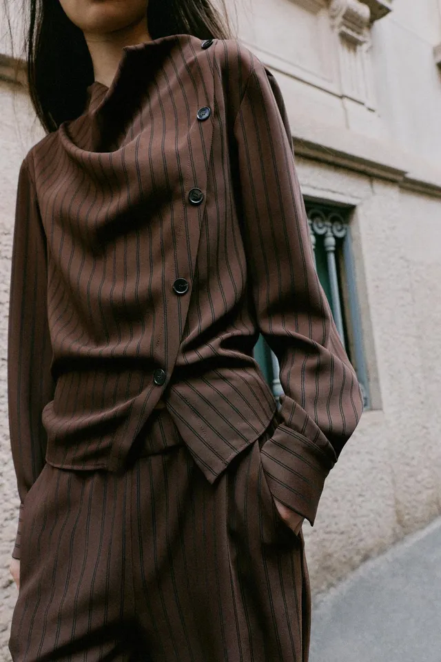 STRIPED CROSSOVER BLOUSE – image 3
