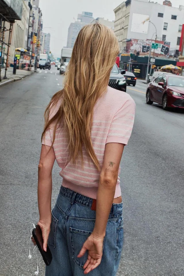 STRIPED SEQUIN KNIT TOP – image 3