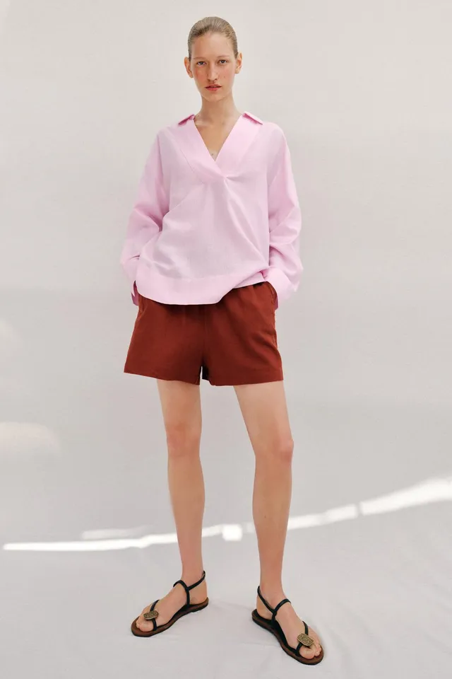 OVERSIZE LINEN BLEND BLOUSE