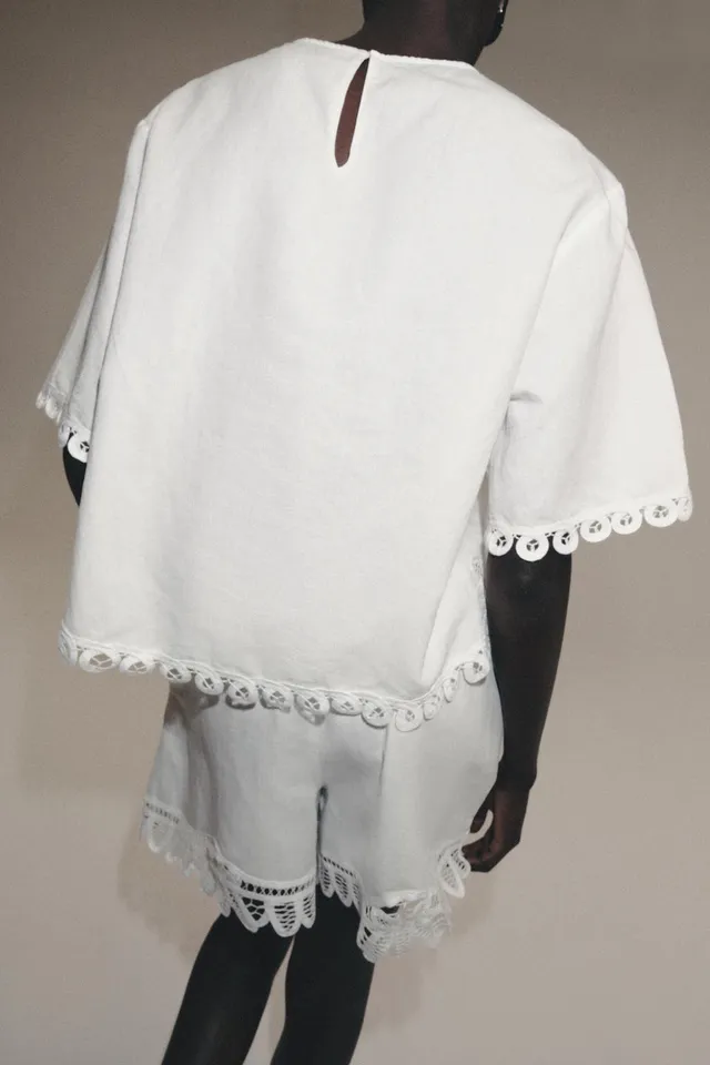 ZW COLLECTION EMBROIDERED LINEN BLEND SHIRT – image 3