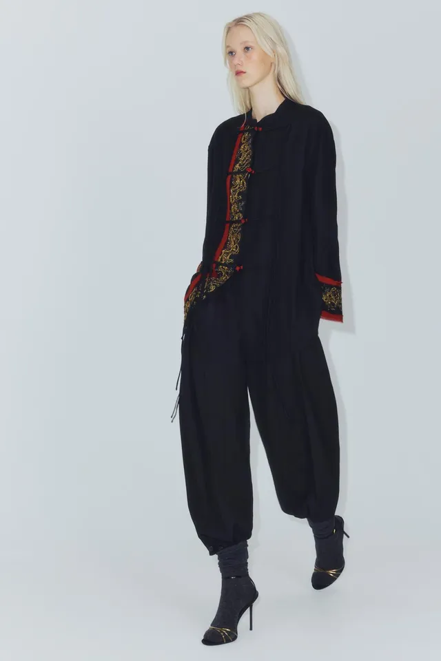 ZW COLLECTION LONG COMBINED EMBROIDERED BEADED SHIRT