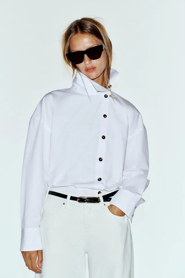 POPLIN SHIRT WITH HIGH NECK – image 2