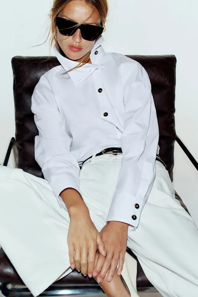 POPLIN SHIRT WITH HIGH NECK – image 8