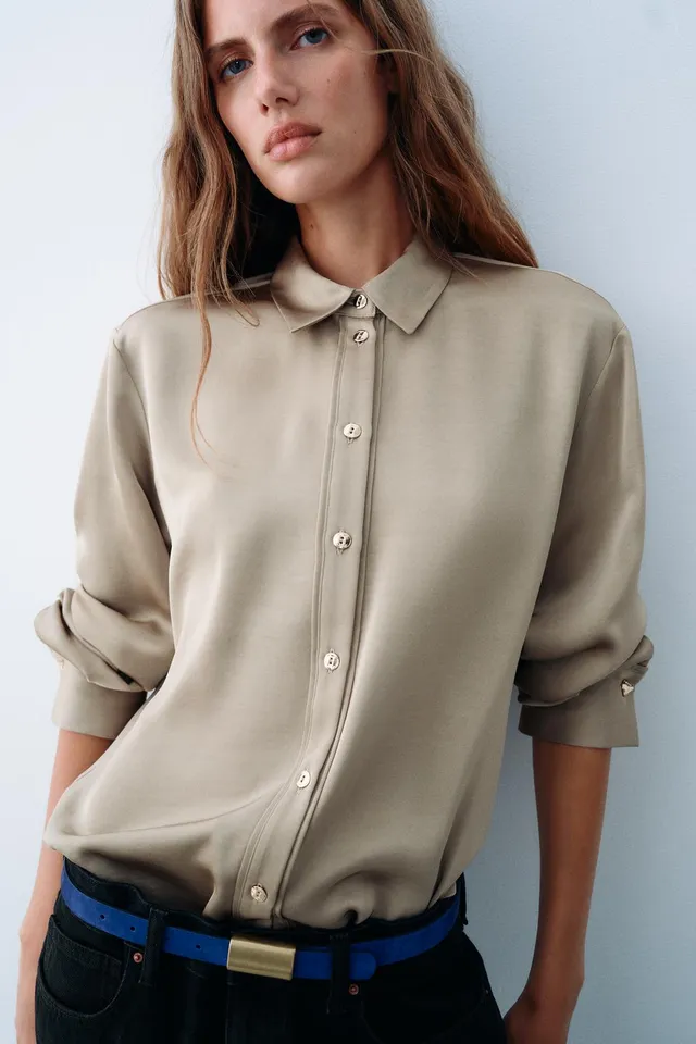 GOLD BUTTON SATIN SHIRT – image 2