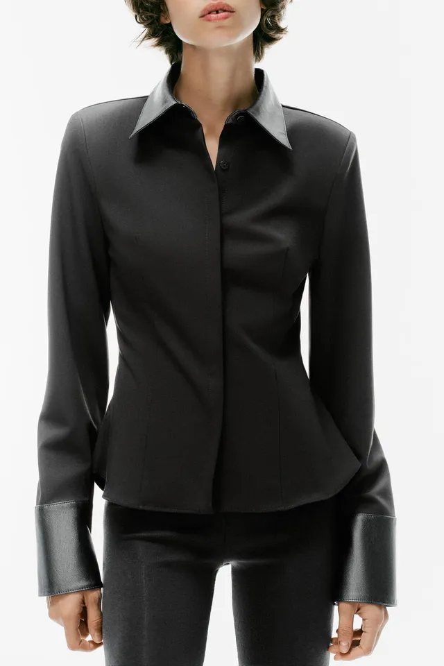 CONTRASTING SHIRT WITH SHOULDER PADS – image 2