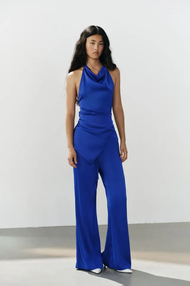 ASYMMETRIC SATIN HALTER TOP