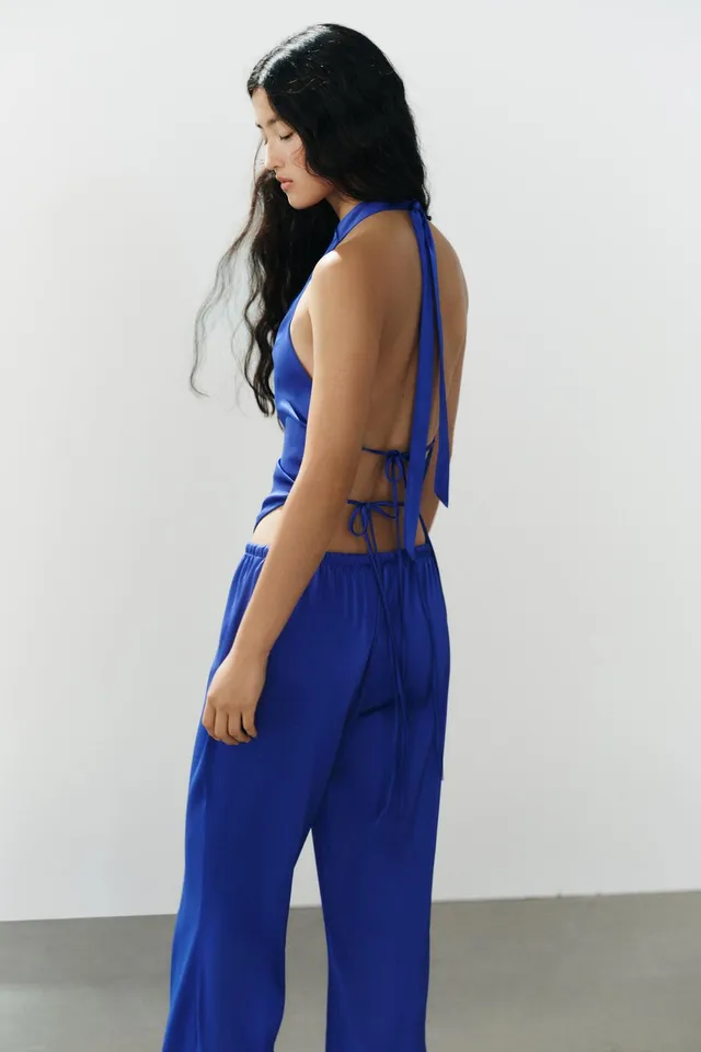 ASYMMETRIC SATIN HALTER TOP – image 4