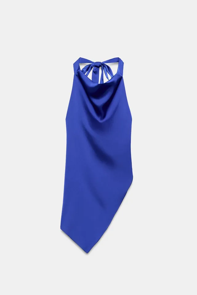 ASYMMETRIC SATIN HALTER TOP – image 6