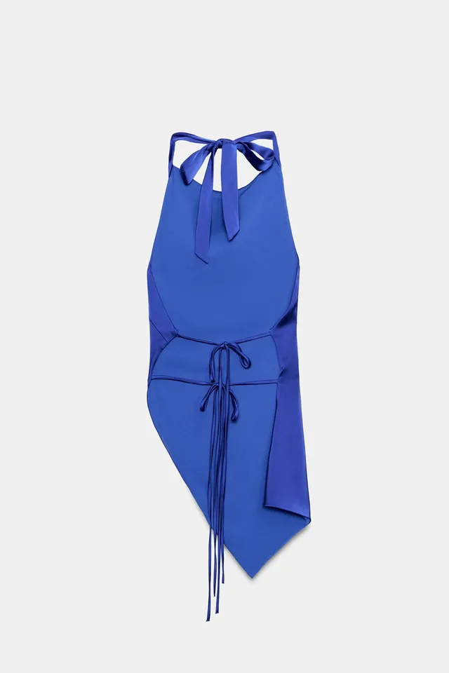 ASYMMETRIC SATIN HALTER TOP – image 7
