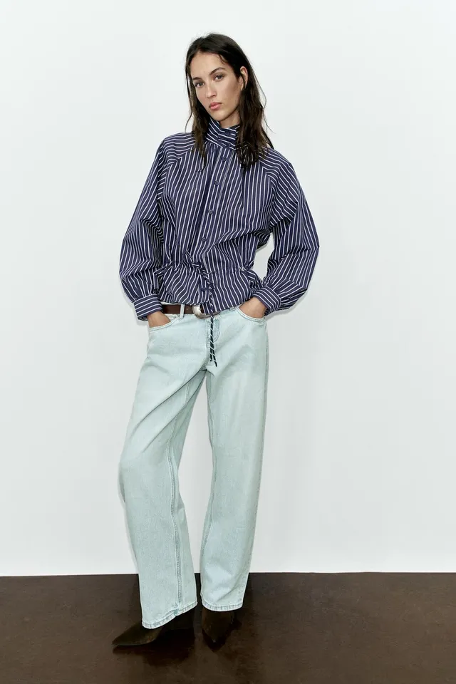 STRIPED HIGH NECK SHIRT