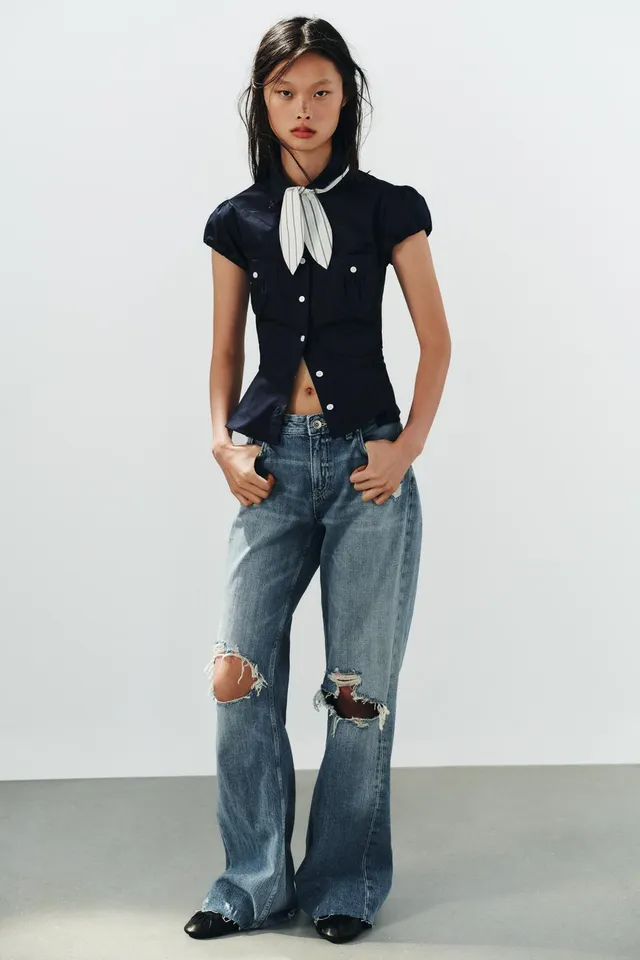 TAILORED SHIRT WITH POCKETS AND SCARF