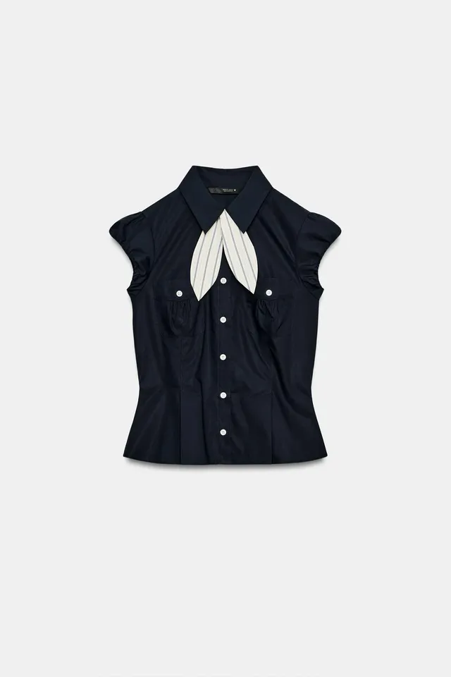 TAILORED SHIRT WITH POCKETS AND SCARF – image 5