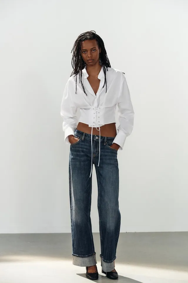 POPLIN CORSET STRAP SHIRT