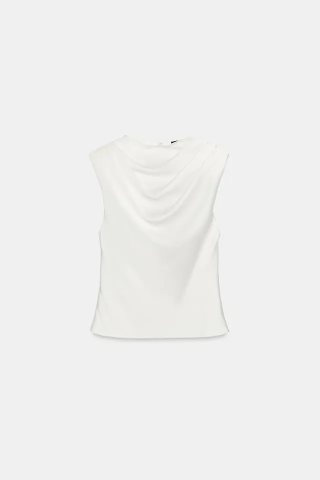 SATIN TOP WITH SHOULDER PADS AND PLEATS – image 6