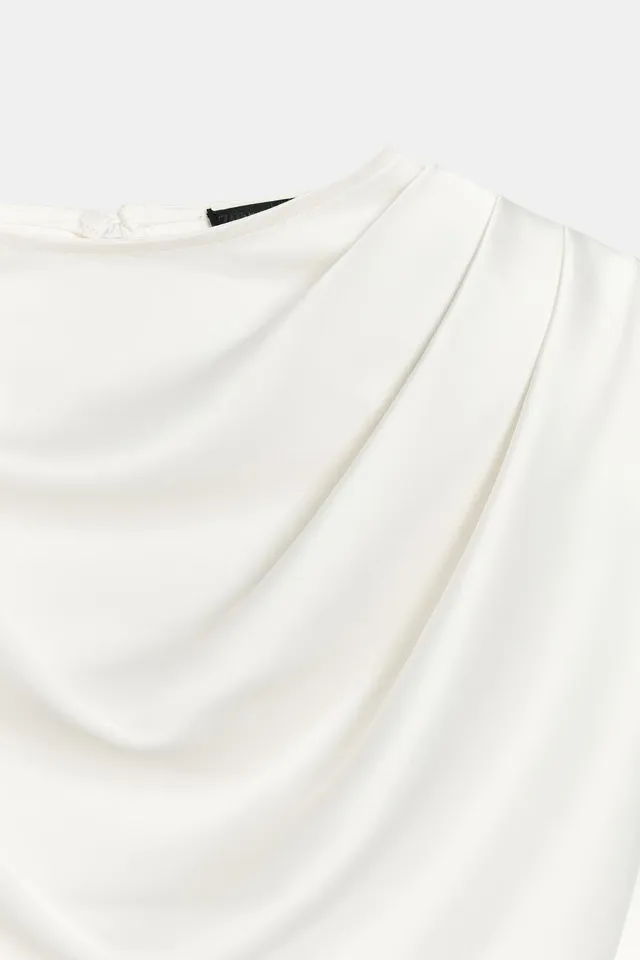 SATIN TOP WITH SHOULDER PADS AND PLEATS – image 8