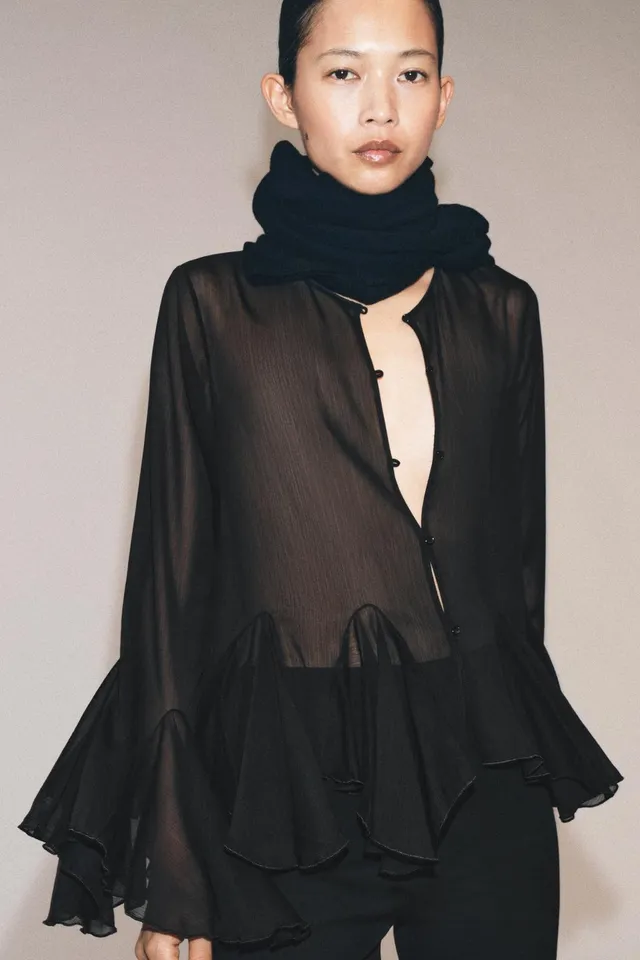قميص ZW COLLECTION انسيابي بكشاكش – صورة 2