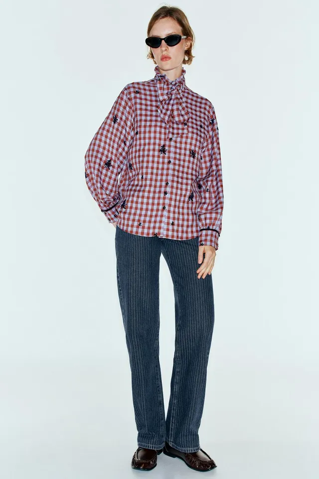 CHECK SHIRT WITH VELVET DETAILS