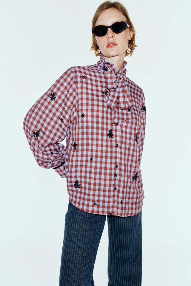 CHECK SHIRT WITH VELVET DETAILS – image 2