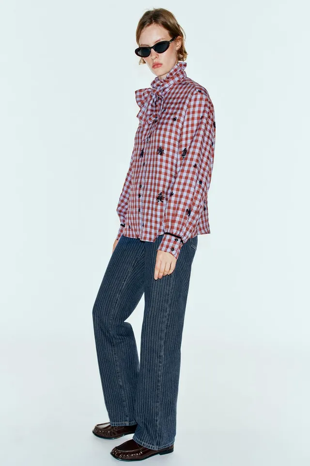 CHECK SHIRT WITH VELVET DETAILS – image 3