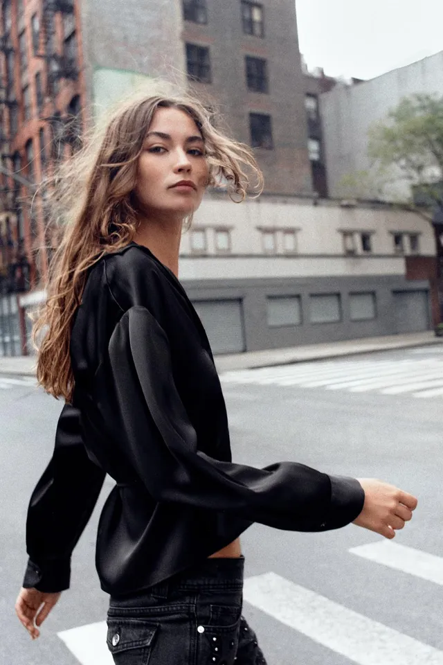 SATIN SHIRT WITH BELT – image 2