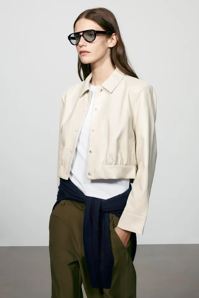 CROPPED LEATHER EFFECT SHIRT WITH SHOULDER PADS – image 2