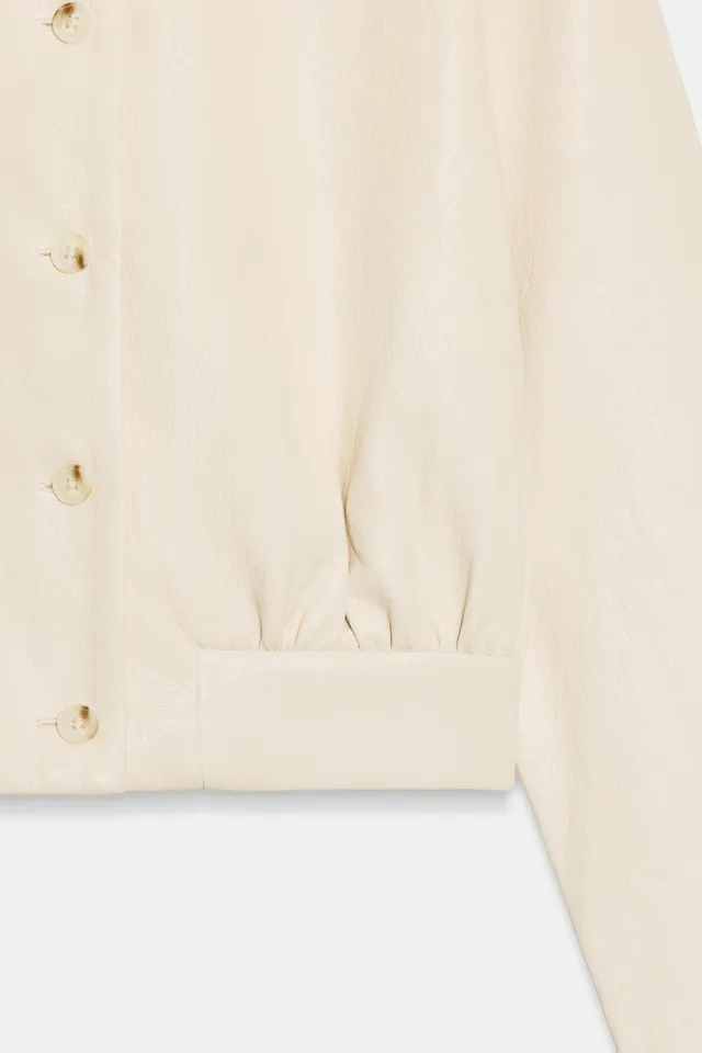 CROPPED LEATHER EFFECT SHIRT WITH SHOULDER PADS – image 7
