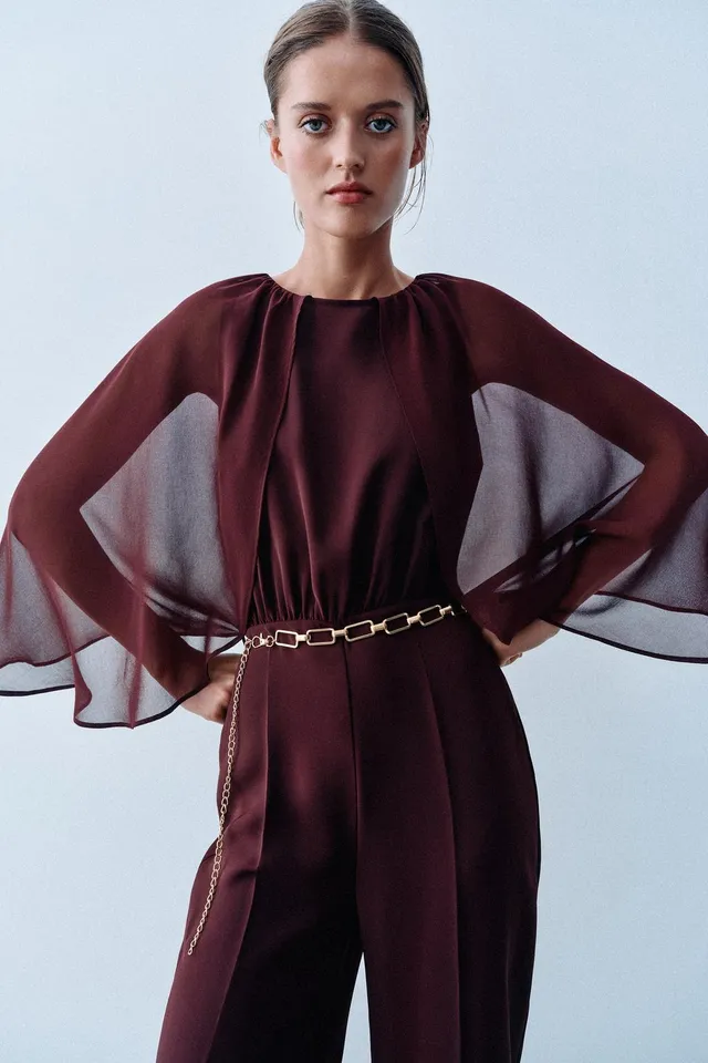 CAPE SLEEVE JUMPSUIT WITH BELT – image 2