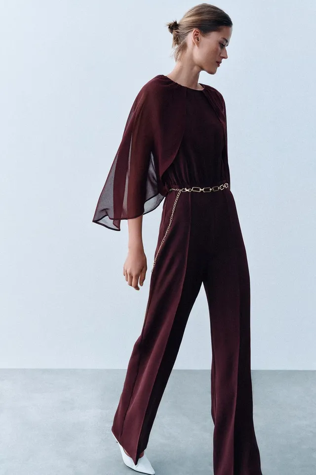 CAPE SLEEVE JUMPSUIT WITH BELT – image 3
