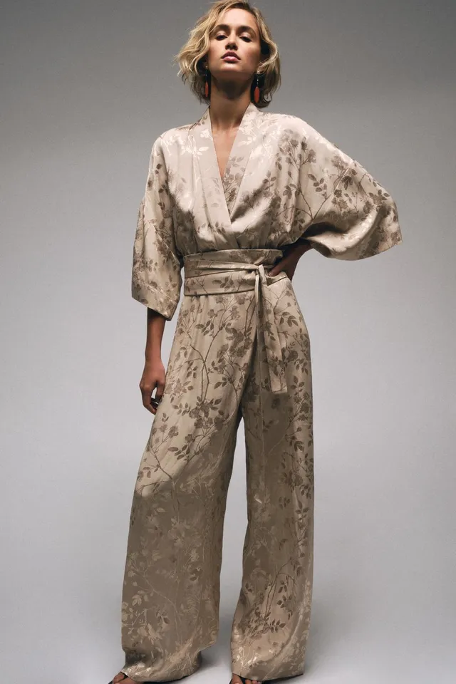 JACQUARD KIMONO JUMPSUIT WITH BELT