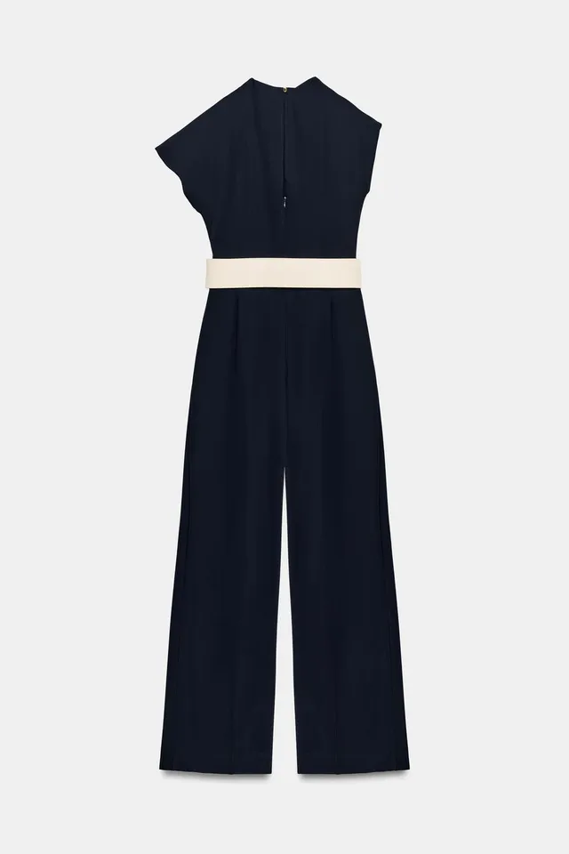ASYMMETRIC SLEEVE JUMPSUIT WITH BELT – image 9