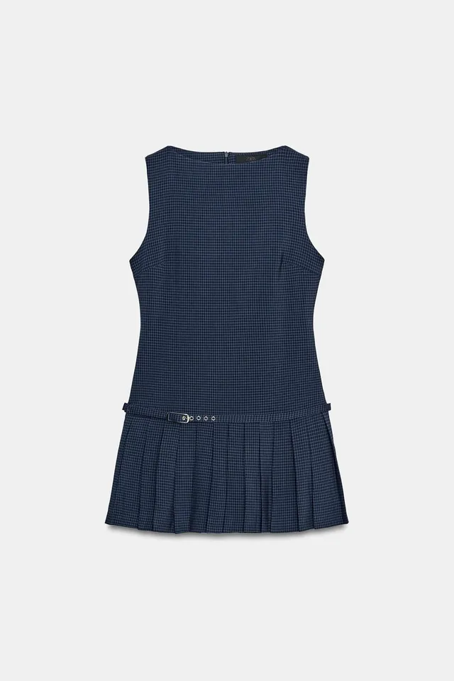 SHORT PLEATED CHECK DRESS – image 7