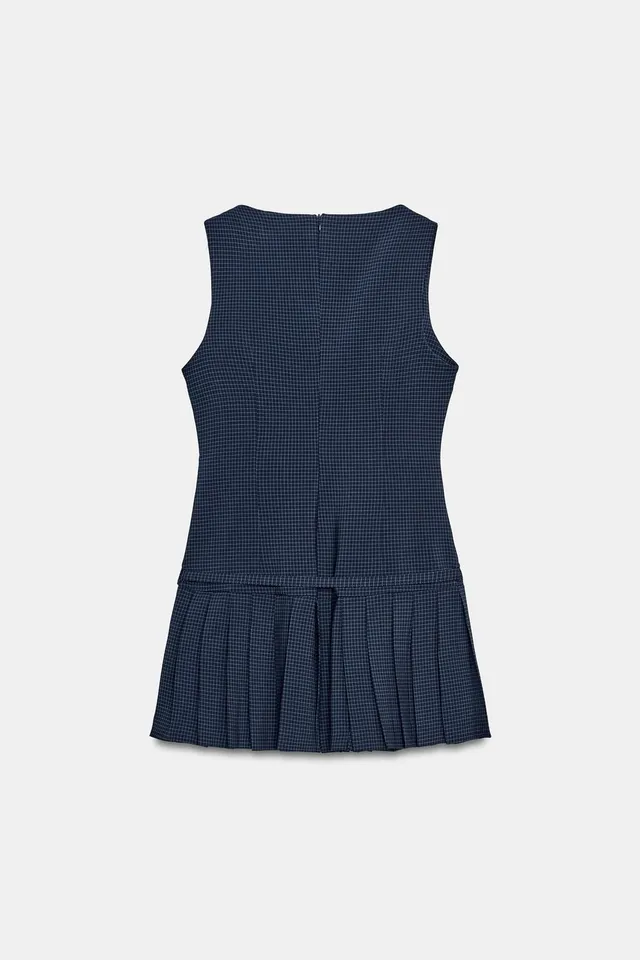 SHORT PLEATED CHECK DRESS – image 8