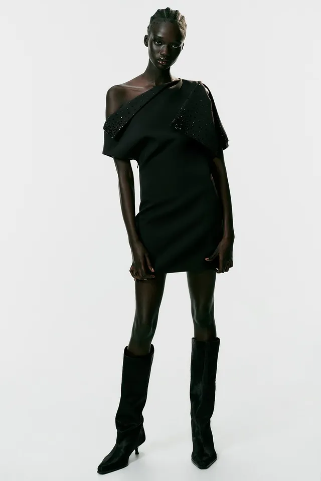 ASYMMETRIC GLITTER MINI DRESS