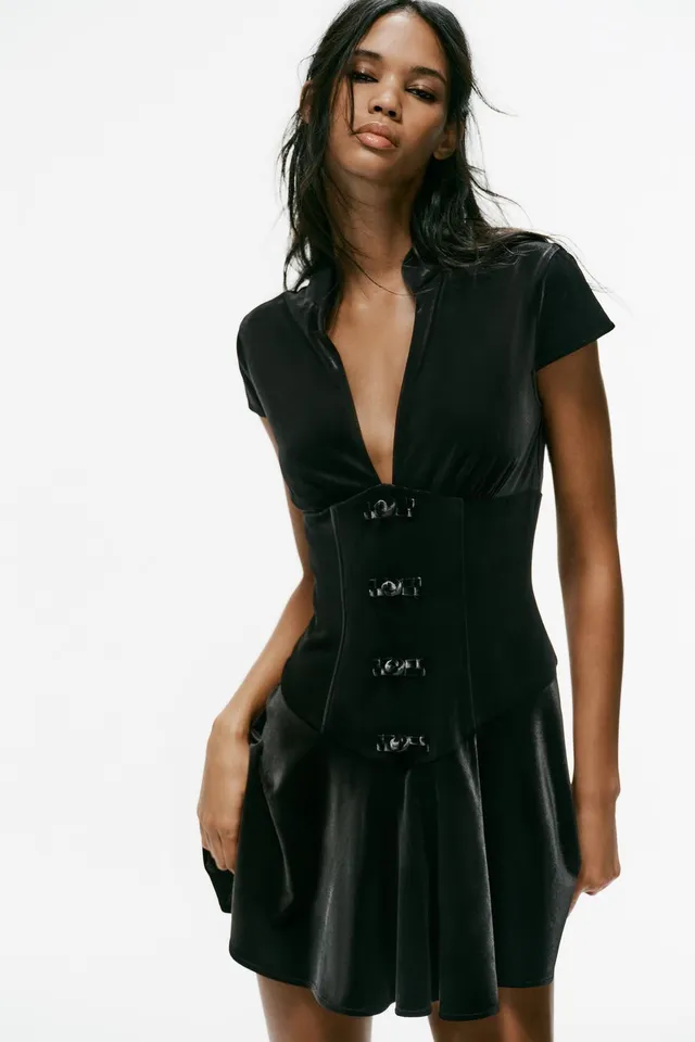 VELVET MINI DRESS WITH FROG FASTENING – image 2