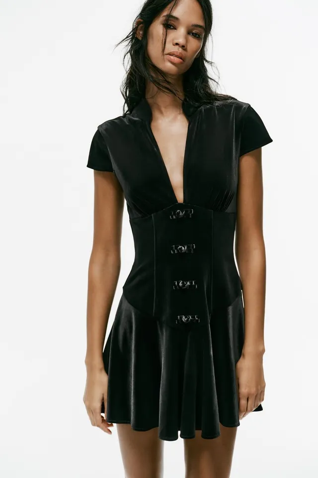 VELVET MINI DRESS WITH FROG FASTENING – image 4