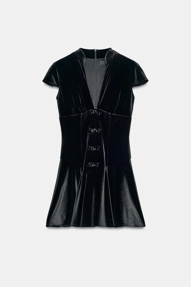 VELVET MINI DRESS WITH FROG FASTENING – image 6