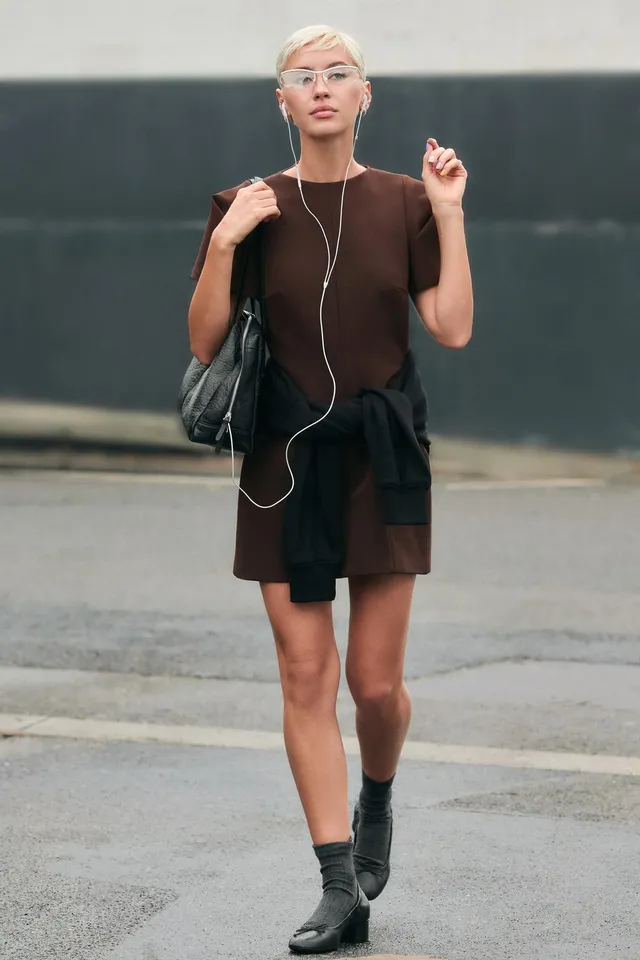 PLEATED SLEEVE MINI DRESS