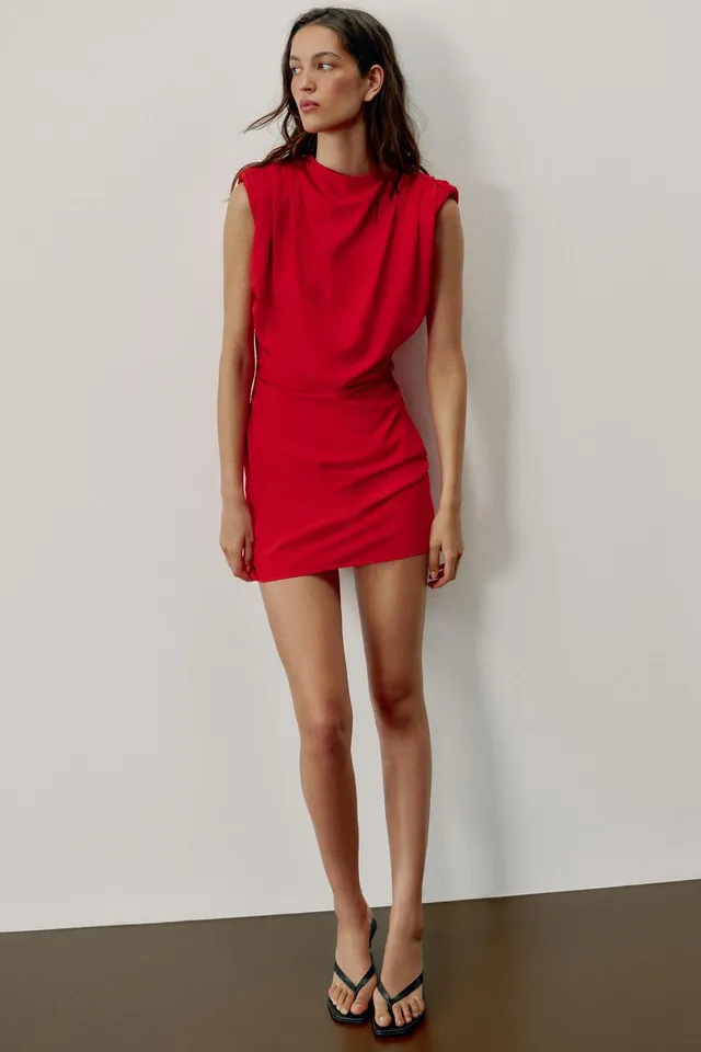 DRAPED SHOULDER PAD MINI DRESS