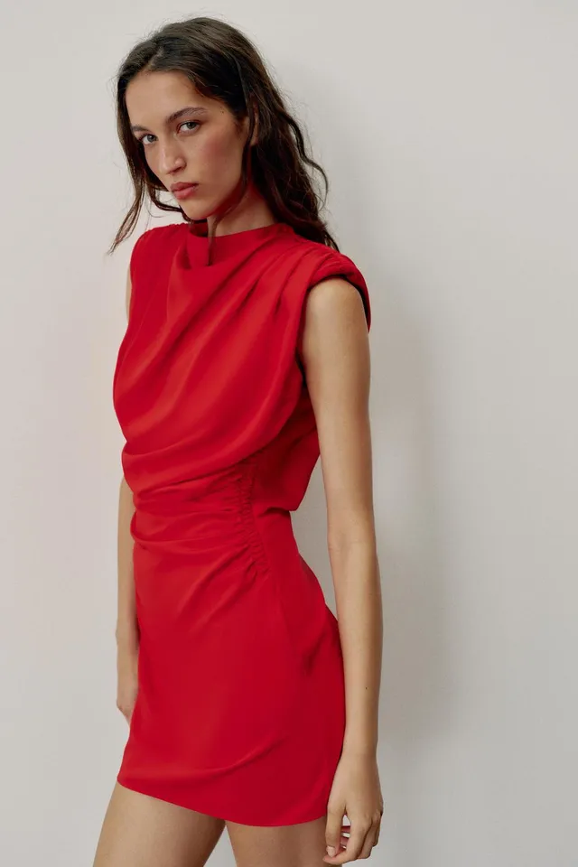 DRAPED SHOULDER PAD MINI DRESS – image 3