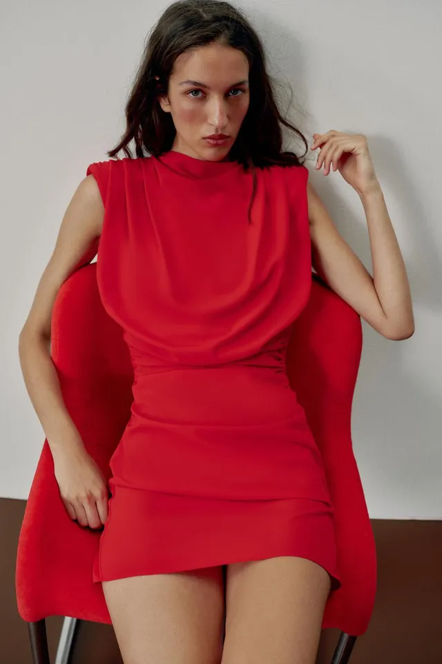DRAPED SHOULDER PAD MINI DRESS – image 4
