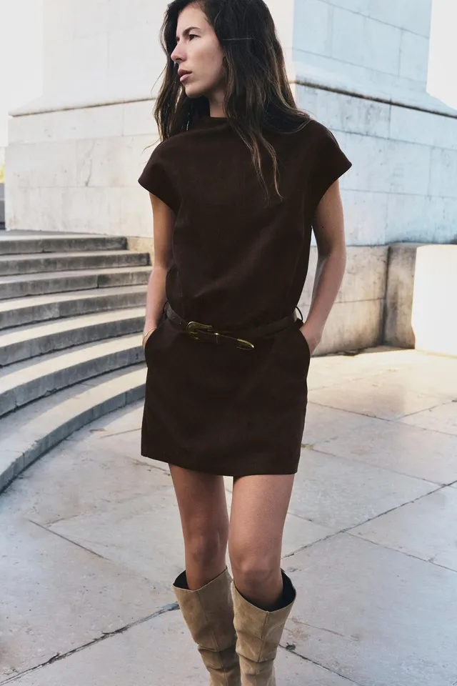 FAUX SUEDE BELTED MINI DRESS – image 3