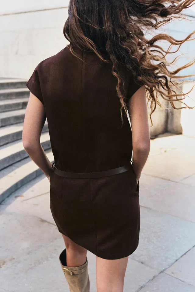 FAUX SUEDE BELTED MINI DRESS – image 4