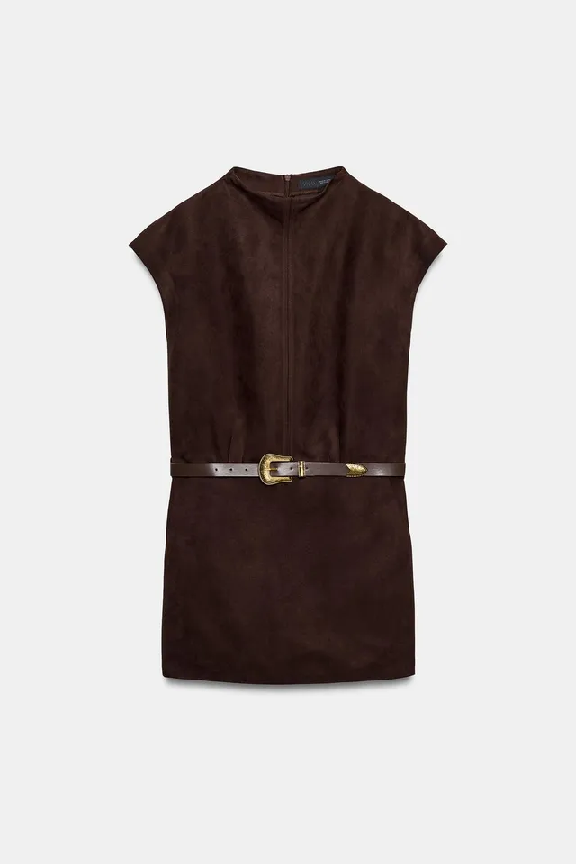 FAUX SUEDE BELTED MINI DRESS – image 5