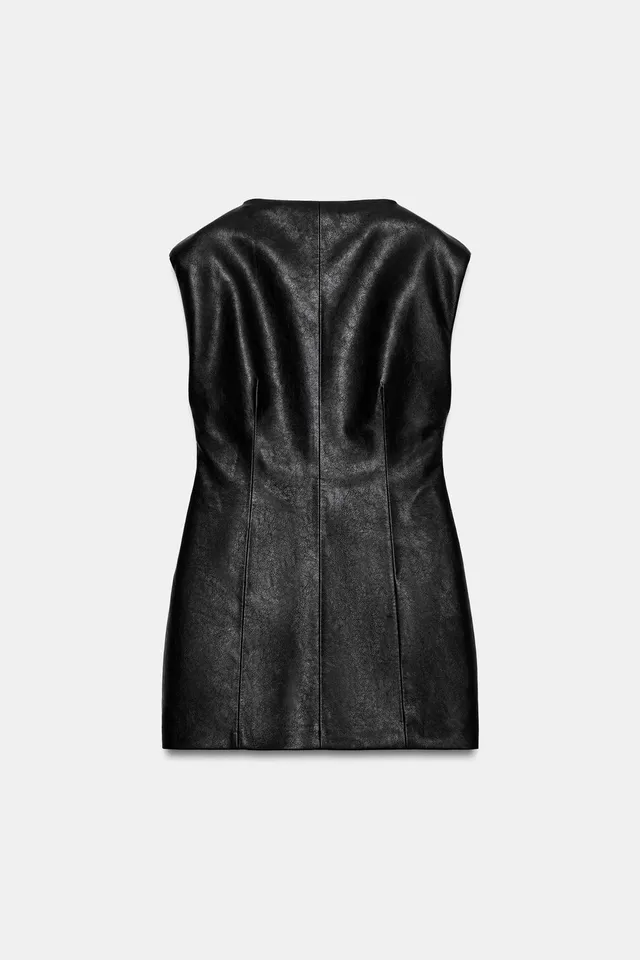 LEATHER EFFECT SHORT DRESS WITH SHOULDER PADS – image 6